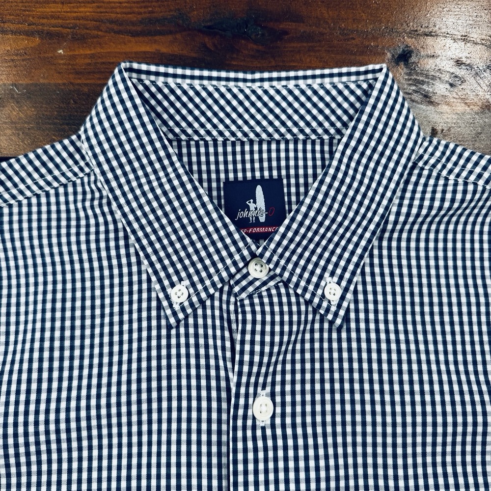 Johnnie O Button Prepformance Blue Gingham Check Shirt Men's Large Preppy NEW - Picture 2 of 12